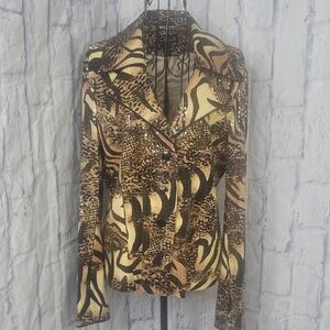 Clara S Shiny Animal‎ Print Fierce Safari Glam Blazer Medium